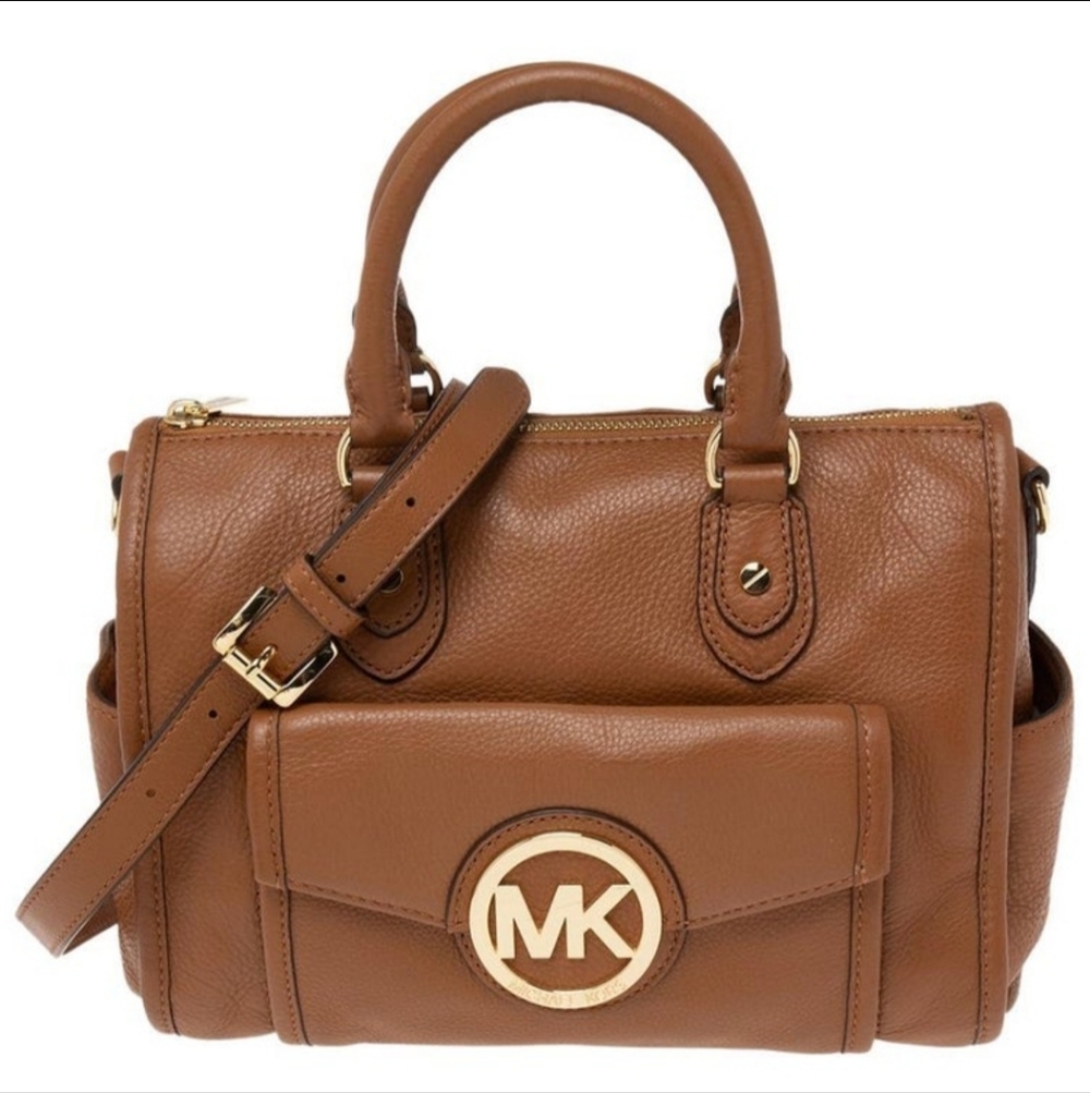 Michael Kors Margo Satchel in brown leather.